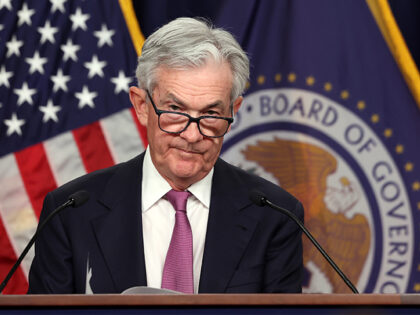Federal Reserve Board Chairman Jerome Powell speaks during a news conference on February 1
