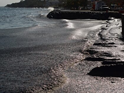 View of the oil spill at Rockly Bay in Tobago island, Trinidad and Tobago, on February 10,