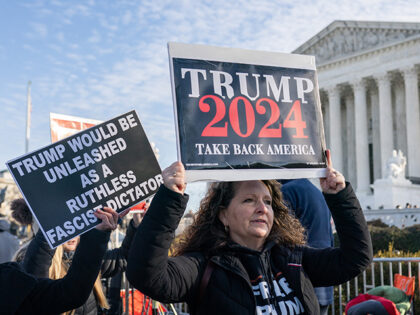 Demonstrators outside the US Supreme Court in Washington, DC, US, on Thursday, Feb. 8, 202