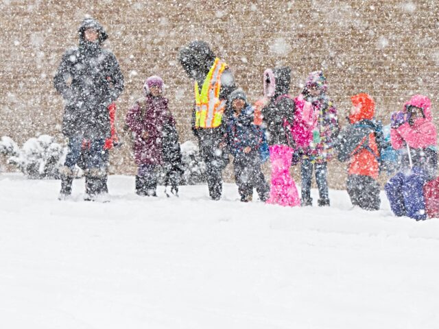 TORONTO, Feb. 28, 2019-- Elementary school students wait for picking up due to school bus