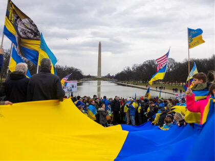 WASHINGTON DC, UNITED STATES - FEBRUARY 24: People gather to show solidarity with Ukraine
