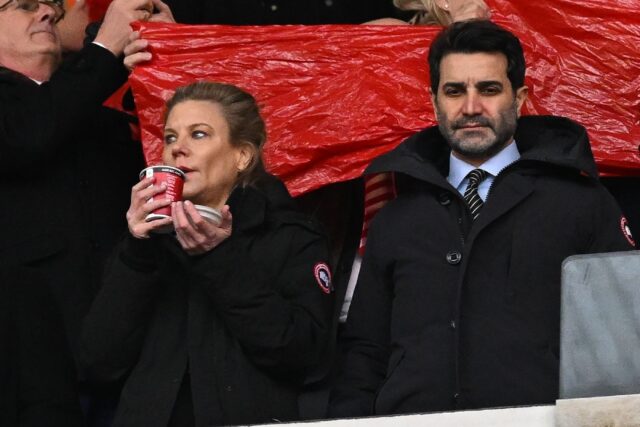 Newcastle United's minority owner Amanda Staveley (L) and her husband, Newcastle director