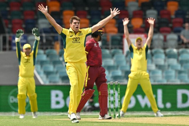 Xavier Bartlett (C) starred with the ball for Australia in their one-day international aga