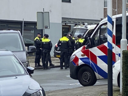 Police gather in Eden, Netherlands, Saturday, March 30, 2024. Heavily armed police have co