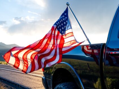 American flag on truck