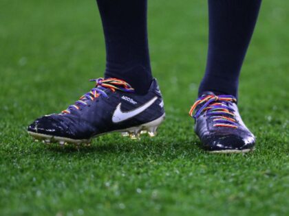 LONDON, ENGLAND - NOVEMBER 26: Referee Michael Oliver wearing Stonewall rainbow boot laces