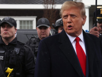 MASSAPEQUA, NEW YORK - MARCH 28: Former U.S. President Donald Trump speaks to the media af