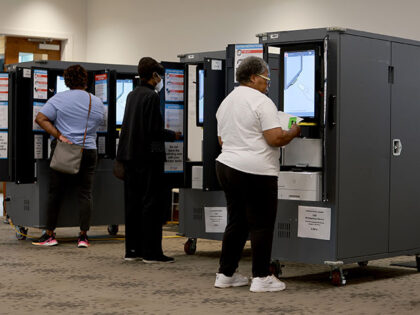 People use voting machines to fill out their ballots as they vote in the Georgia primary a