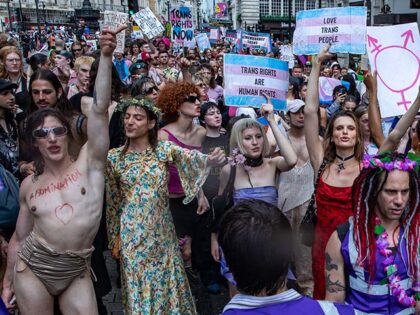 Thousands of people take part in a London Trans+ Pride march on 8 July 2023 in London, Uni