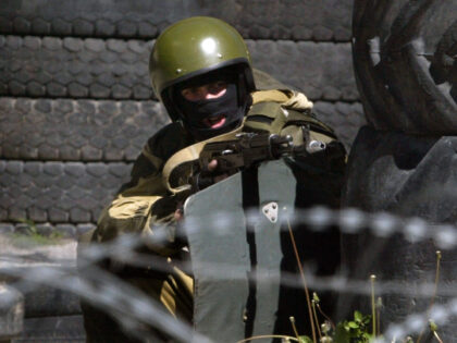 Russian Interior Ministry movable commandos have their military exercises near a border of