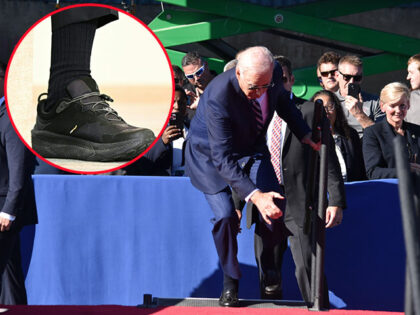 A detail of US President Joe Biden's shoes during a meeting of his Competition Counci