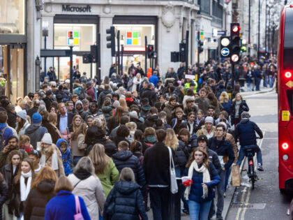 Crowds of shoppers on Oxford Street in London, UK, on Monday, Dec. 18, 2023. The Office fo