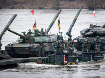KORZENIEWO, POLAND - MARCH 4: German soldiers are crossing the Vistula River during the NA
