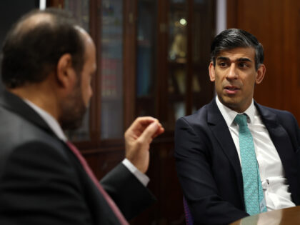 LONDON, ENGLAND - MARCH 11: Prime Minister Rishi Sunak (R) talks with Ahmad Al Dubayan, Di
