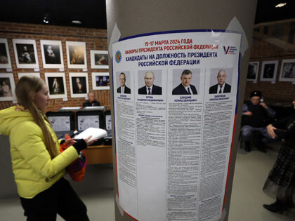 An information poster with images and biographies of the four candidates, including Russia