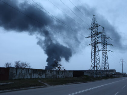 KHARKIV, UKRAINE - MARCH 22: Smoke rises above the city's Slobidskyi district following a