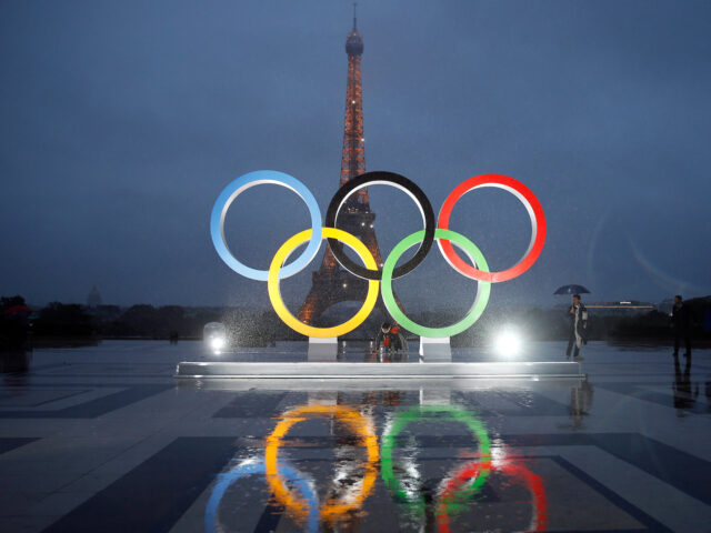 PARIS, FRANCE - SEPTEMBER 13: The unveiling of the Olympic rings on the esplanade of Troca
