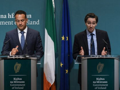(Left to Right) Taoiseach Leo Varadkar and Minister for Health Simon Harris, during a pres