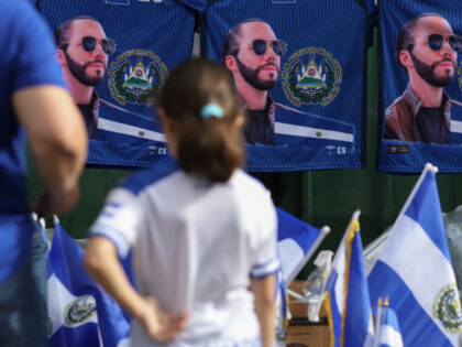 T-shirts with the image of El Salvador's President Nayib Bukele are for sale prior to the