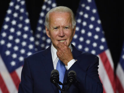 Democratic presidential nominee and former US Vice President Joe Biden speaks before intro