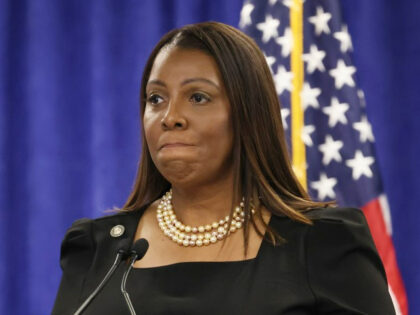 Attorney General Letitia James speaks during a press conference following a verdict agains
