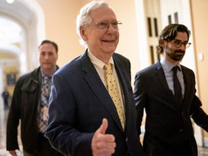 U.S. Senate Minority Leader Sen. Mitch McConnell (R-KY) departs the Senate Chambers on Mar