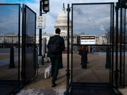 Eight-foot-tall steel fencing surrounds the U.S. Capitol Complex on March 7, 2024 in Washi