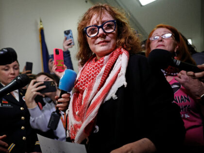 WASHINGTON, DC - FEBRUARY 15: Oscar-winning actress Susan Sarandon joins demonstrators fro