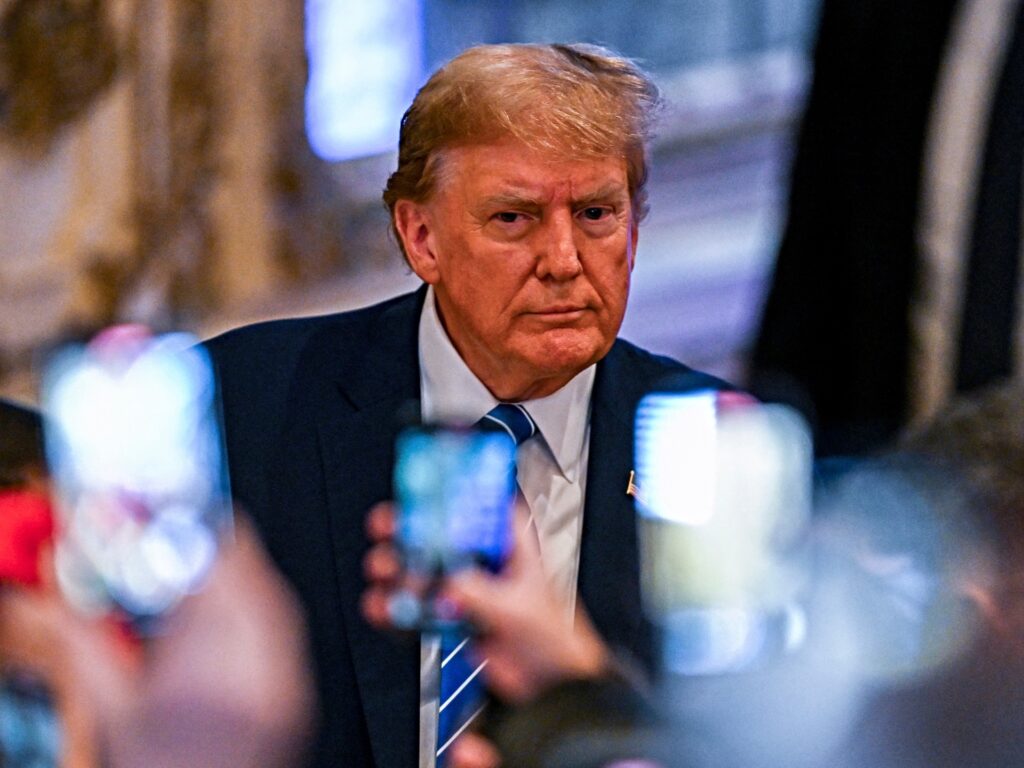 Former US President and 2024 presidential hopeful Donald Trump attends a Super Tuesday election night watch party at Mar-a-Lago Club in Palm Beach, Florida, on March 5, 2024. (Photo by CHANDAN KHANNA / AFP)
