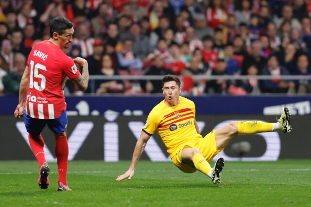 Barcelona forward Robert Lewandowski scores his team's second goal in their win at Atletic