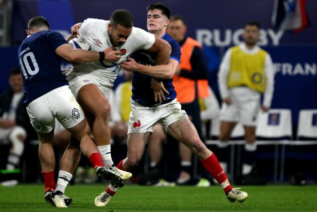 Breaking through: England centre Ollie Lawrence scored two tries against France