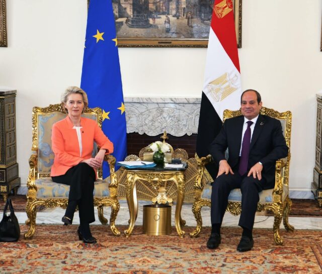 Egyptian President Abdel Fattah al-Sisi meets European Commission President Ursula von der