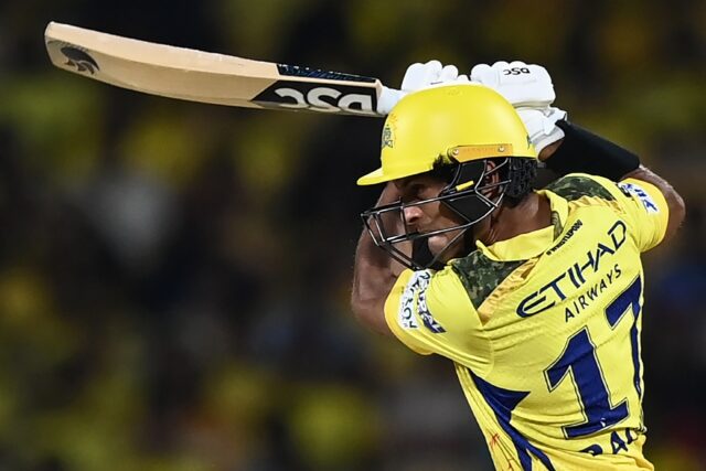 Explosive: Chennai Super Kings' Rachin Ravindra in action on Tuesday