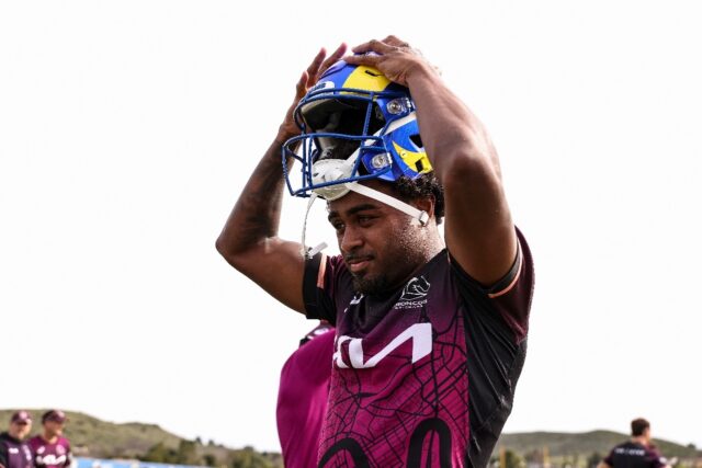 Ezra Mam during a Brisbane Broncos training session in California