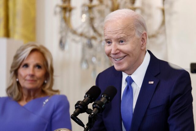 Flanked by First Lady Jill Biden, who is leading the initiative, Vice President Kamala Har