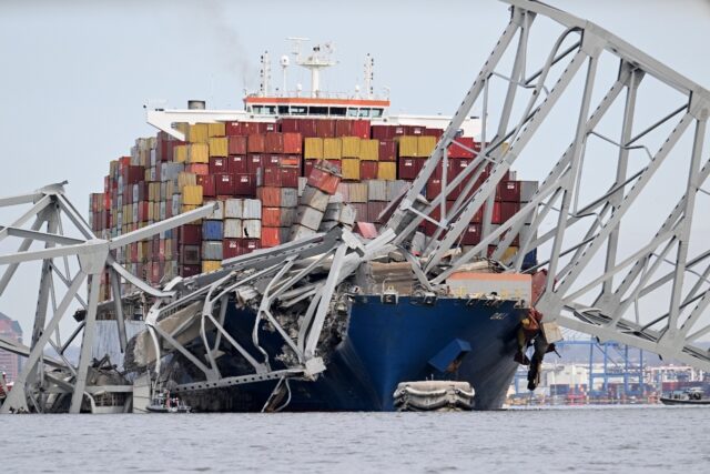 Footage of the collision showed packed container ship the Dali slamming into one of the br