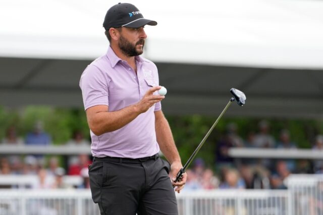 Germany's Stephan Jaeger acknowledges fans on the way to his first US PGA Tour title at th