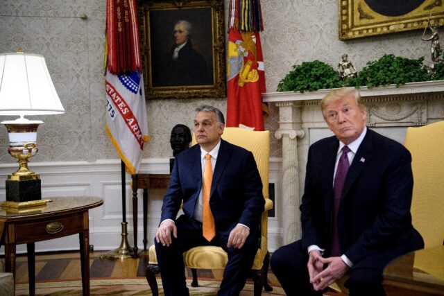 Hungary's Prime Minister Viktor Orban and US President Donald Trump meet at the White Hous