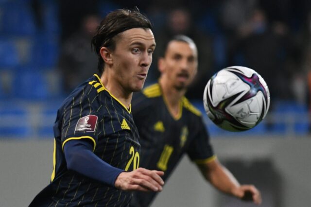 Kristoffer Olsson playing for Sweden in a 2022 World Cup qualifier against Georgia