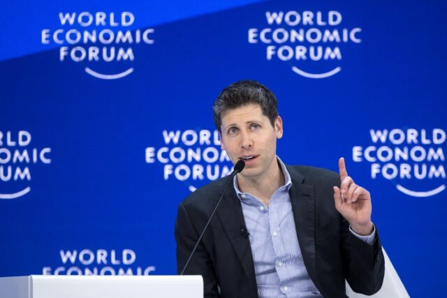 OpenAI CEO Sam Altman gestures during a session on Artificial Intelligence (AI) during the