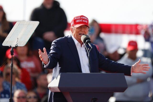 Republican presidential candidate Donald Trump speaks during a rally in Vandalia, Ohio, on