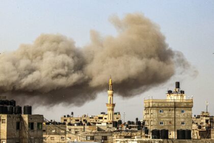 Smoke billows following Israeli bombardment in Rafah, in the southern Gaza Strip, on March