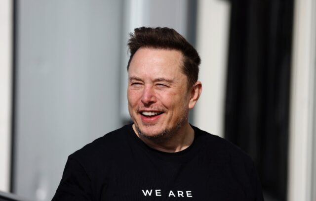 Tesla CEO Elon Musk is pictured during a visit at the company's electric car plant in Grue