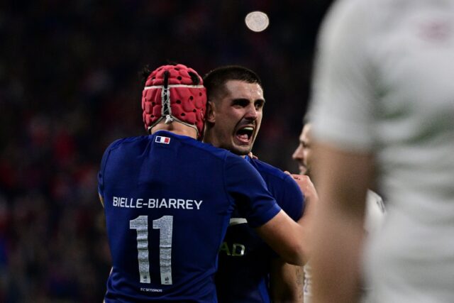 Thomas Ramos celebrates victory over England
