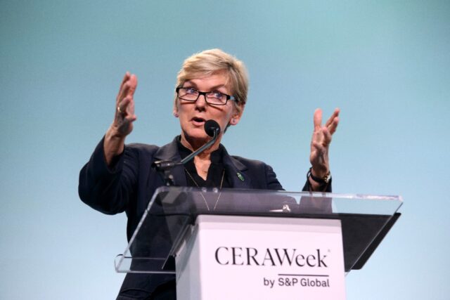 US Energy Secretary Jennifer Granholm speaks during the CERAWeek oil summit in Houston, Te