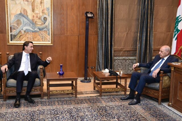 US special envoy Amos Hochstein meets with Lebanon's Parliament Speaker Nabih Berri in Bei