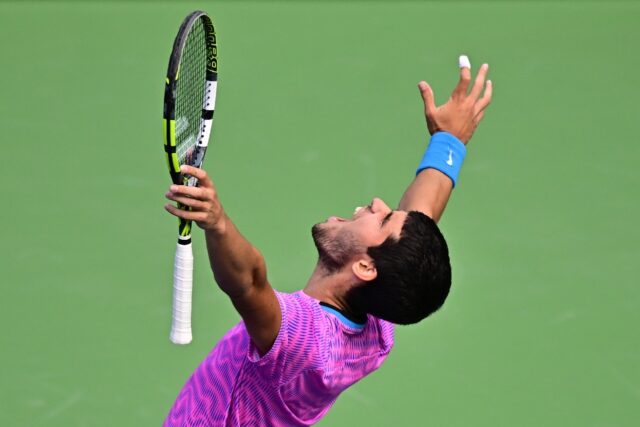 A winner again: Spain's Carlos Alcaraz reacts after beating Russian Daniil Medvedev for a