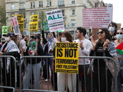 Pro-Palestinian activist protest outside Columbia University in New York City on April 20,
