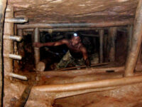 A congolese miner accends from a deep mine located some 200 km west of the eastern congole