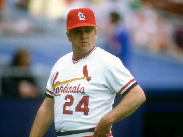 ST LOUIS, MO - CIRCA 1984: Manager Whitey Herzog #24 of the St. Louis Cardinals looks on w